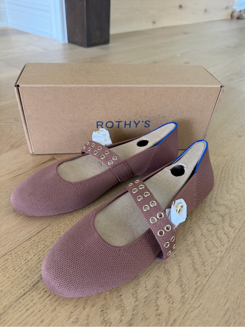 Rothy's Rose Pink Mary Jane Flats with Gold Buckle - Picture 2 of 4